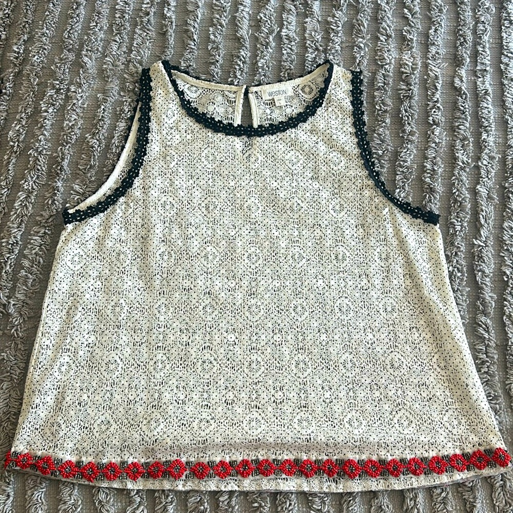 Weston, (Weston Wear) Lacey top with beautiful beaded trim, size L